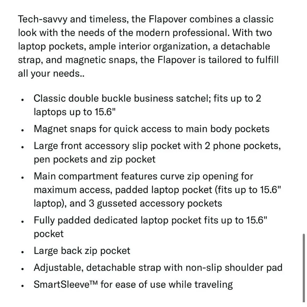 Samsonite Black Classic Leather Flapover Business Satchel Bag—Fits‎ 2 Laptops - Picture 15 of 16